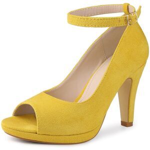Platform Peep Toe Ankle Strap Stiletto Heel Pumps for Women, Yellow